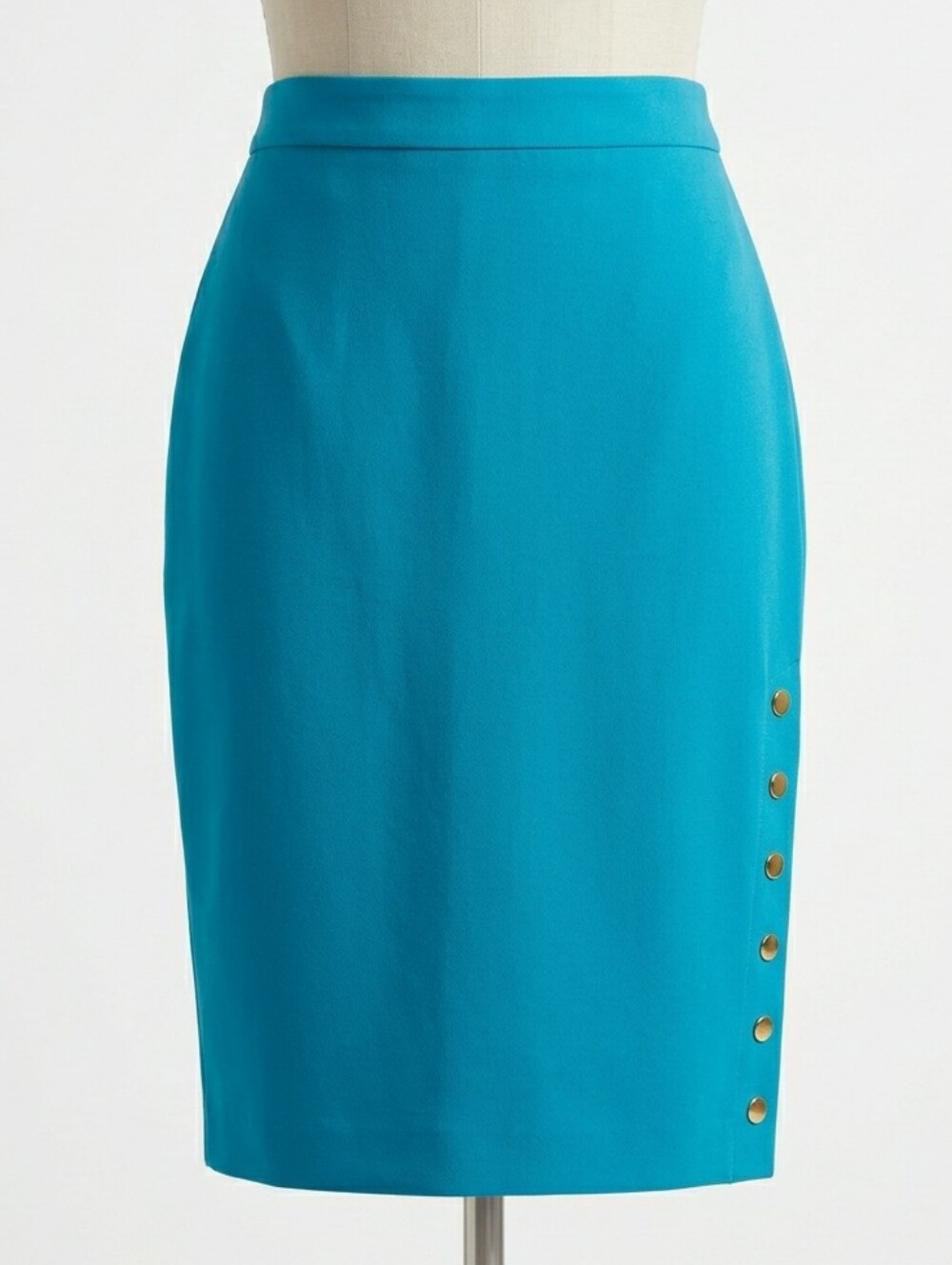Worthington Turquoise Gold Snap Pencil Skirt 8P Petite Workwear